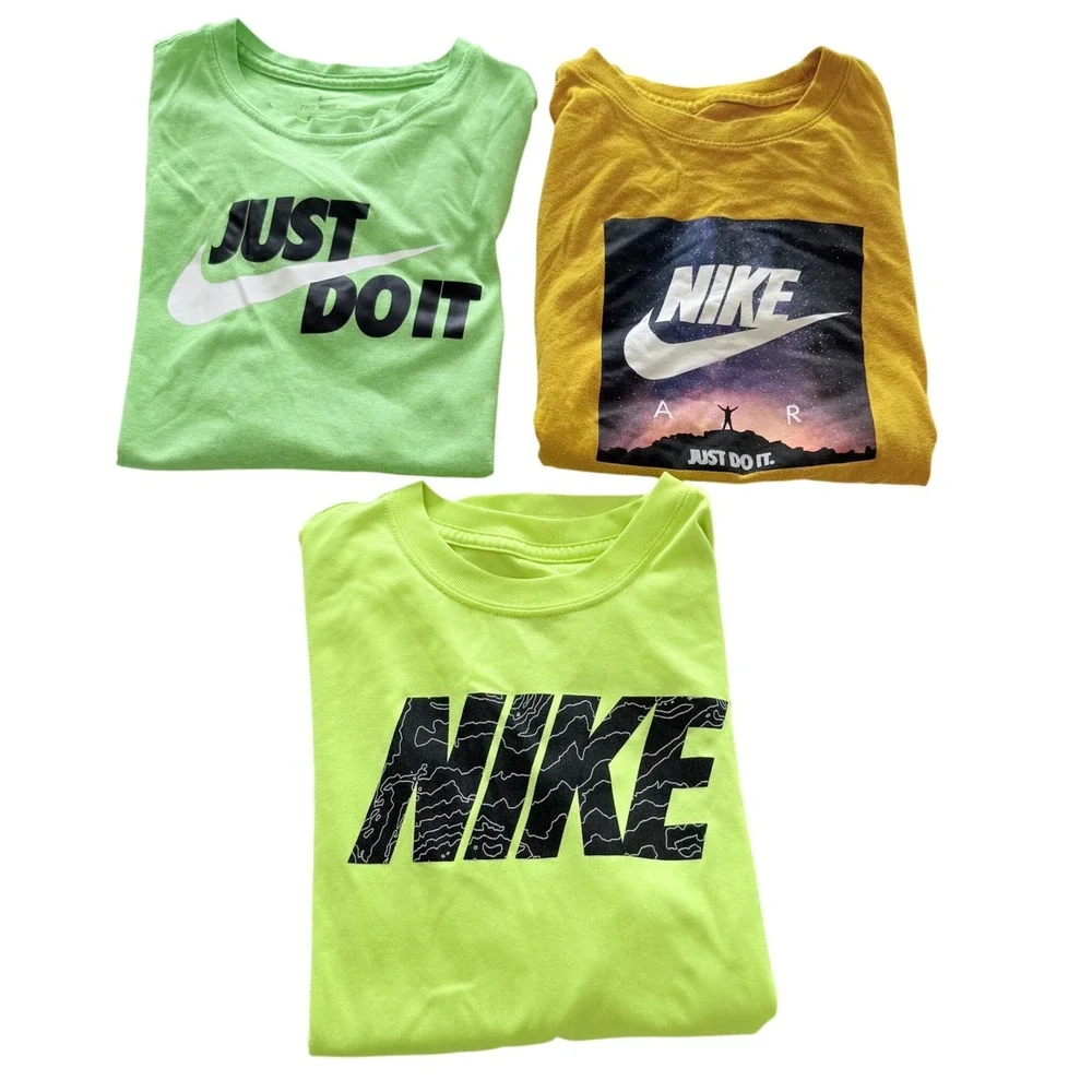 Nike Graphic T-Shirt Lot Kids Medium Green Yellow Just Do It Dri-FIT 3-Pack
